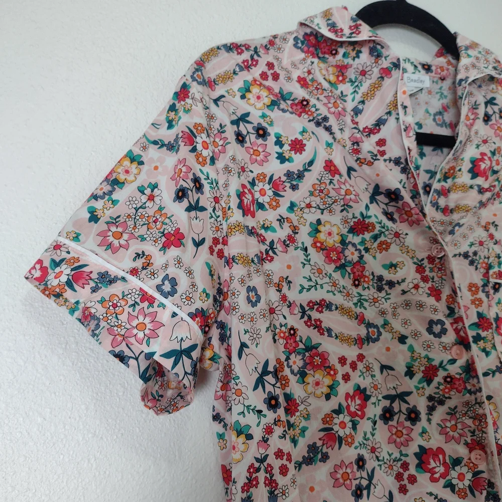 Vera Bradley Prairie Paisley Floral Cotton Button Down Pajama Top Pink Size S